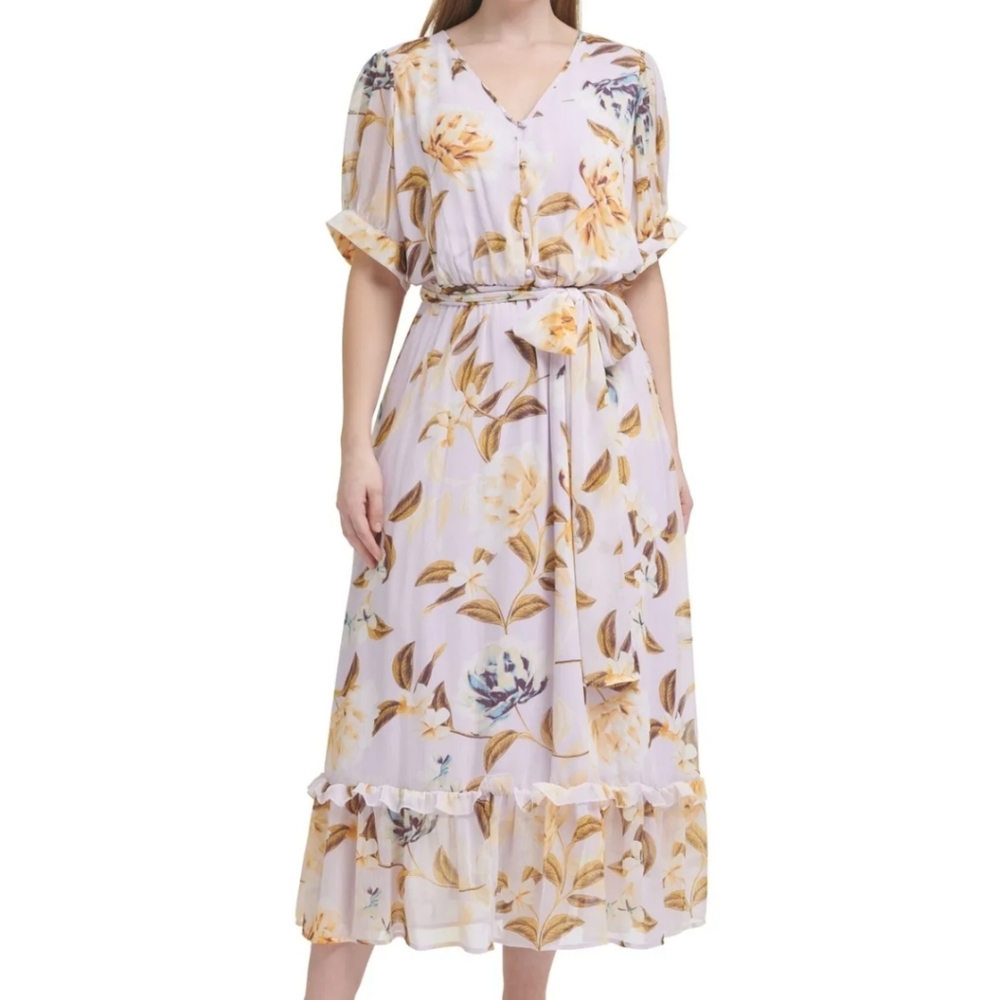 Calvin Klein Floral Maxi Dress - Cream and Yellow